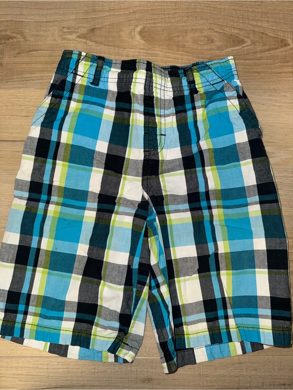 Kids Plaid Shorts - Blue, White & Green